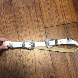 Express white leather belt